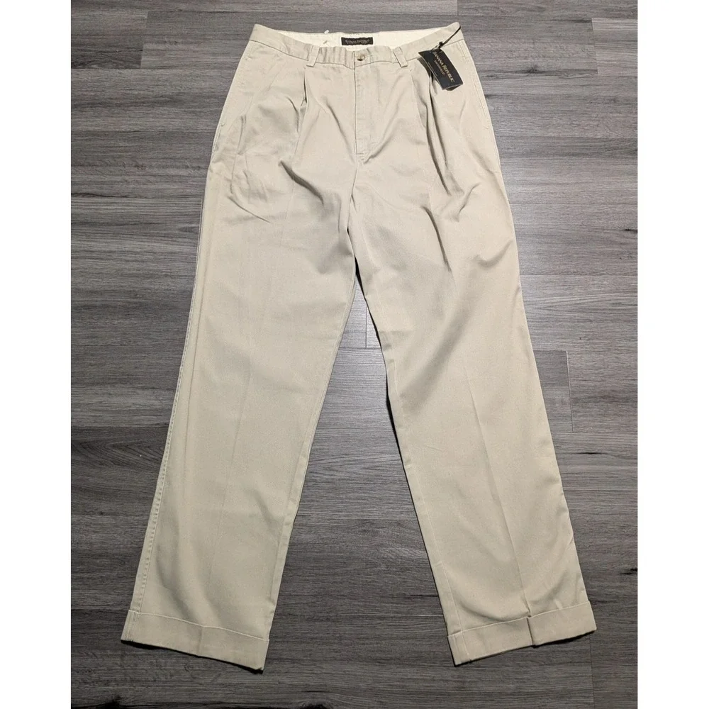 NWT VTG Banana Republic Men's Tan Smithfield Chino Pleated Cuff Pants Size 36x34